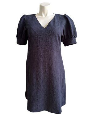 Tommy Hilfiger Women's Navy V-Neck Textured Short Sleeve Dress, Size 14